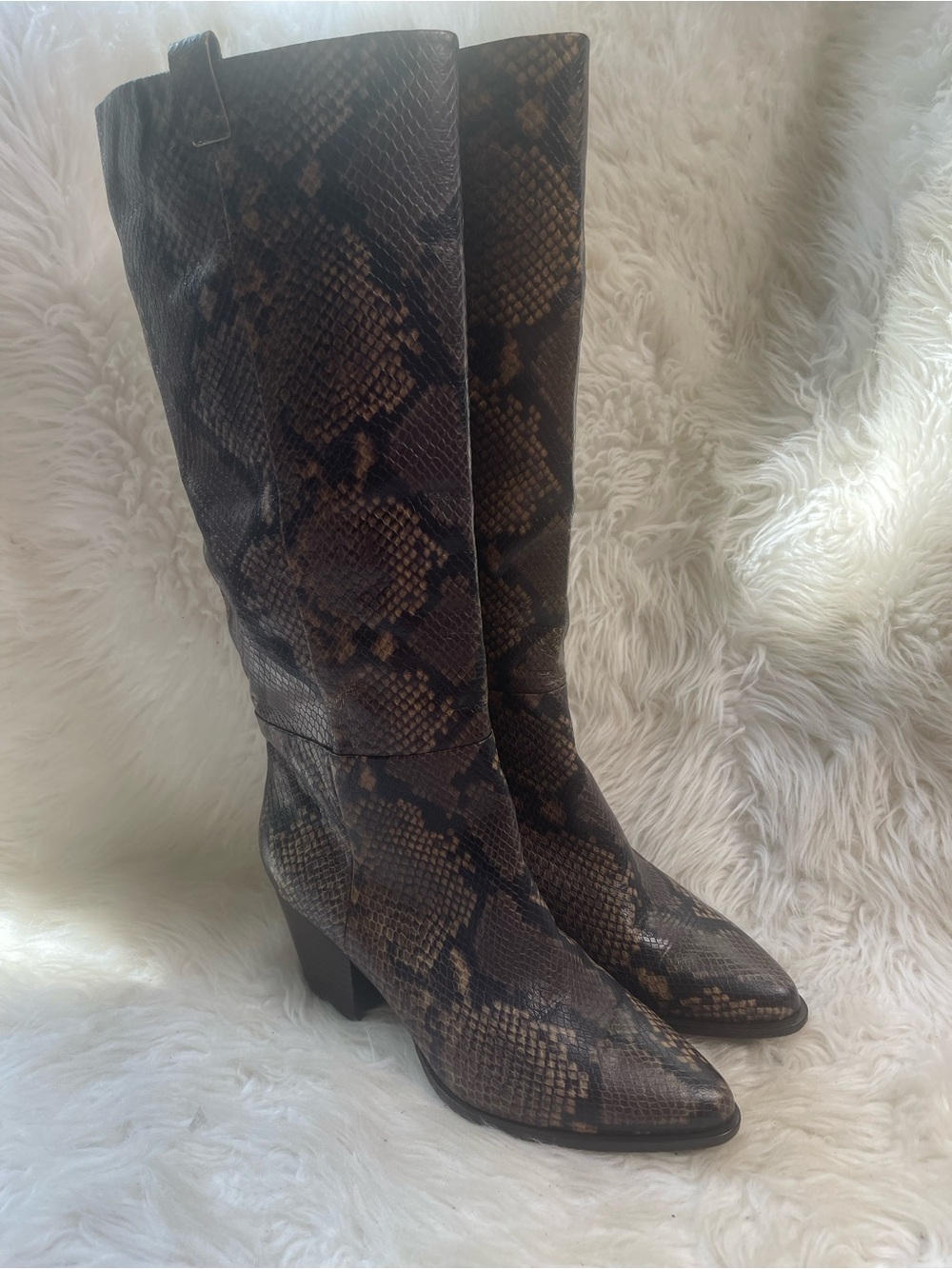 Banana Republic leather snake skin print Knee high western boots SZ11